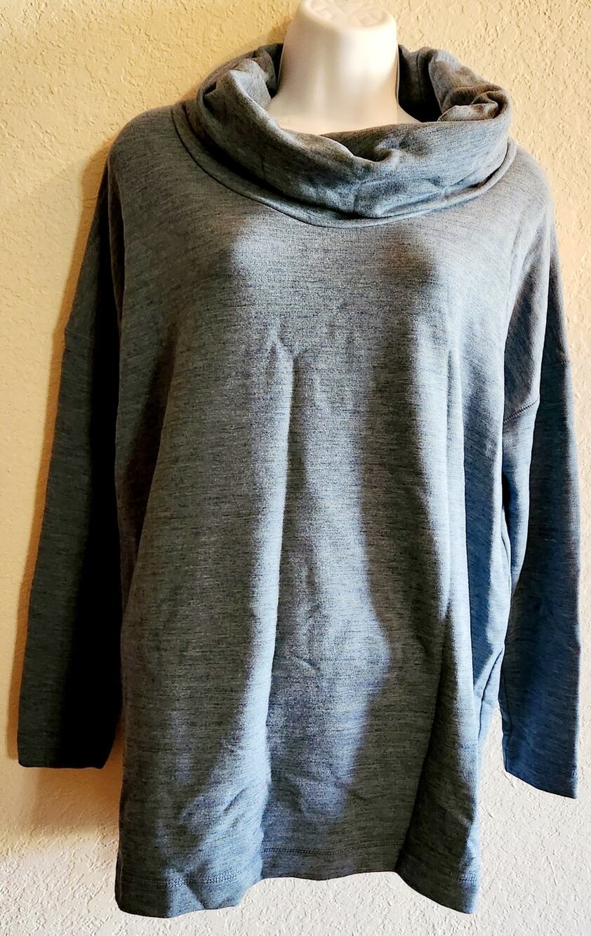 Lou & Grey Blue Marled Cowl Neck Athleisure Top Medium Soft Vented Side Seams